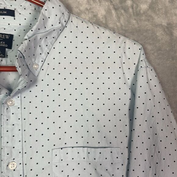 J. Crew Baby Blue Navy Polka Dot LS Collared Button Up Shirt Slim Size XL - Picture 3 of 9
